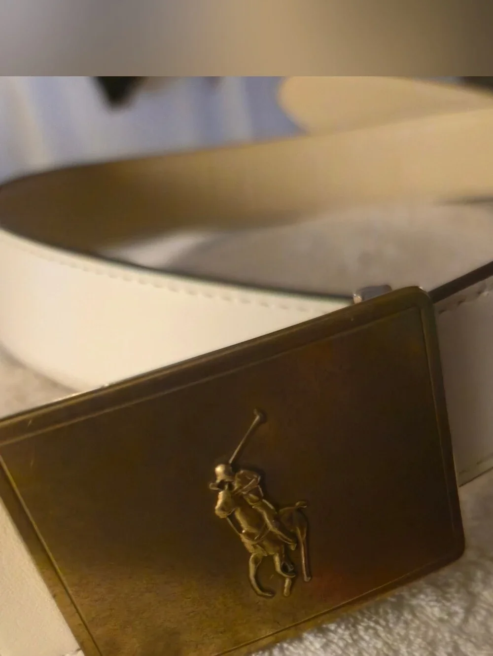 Polo Ralph Lauren Leather Polo Pony Brass Belt Buckle.